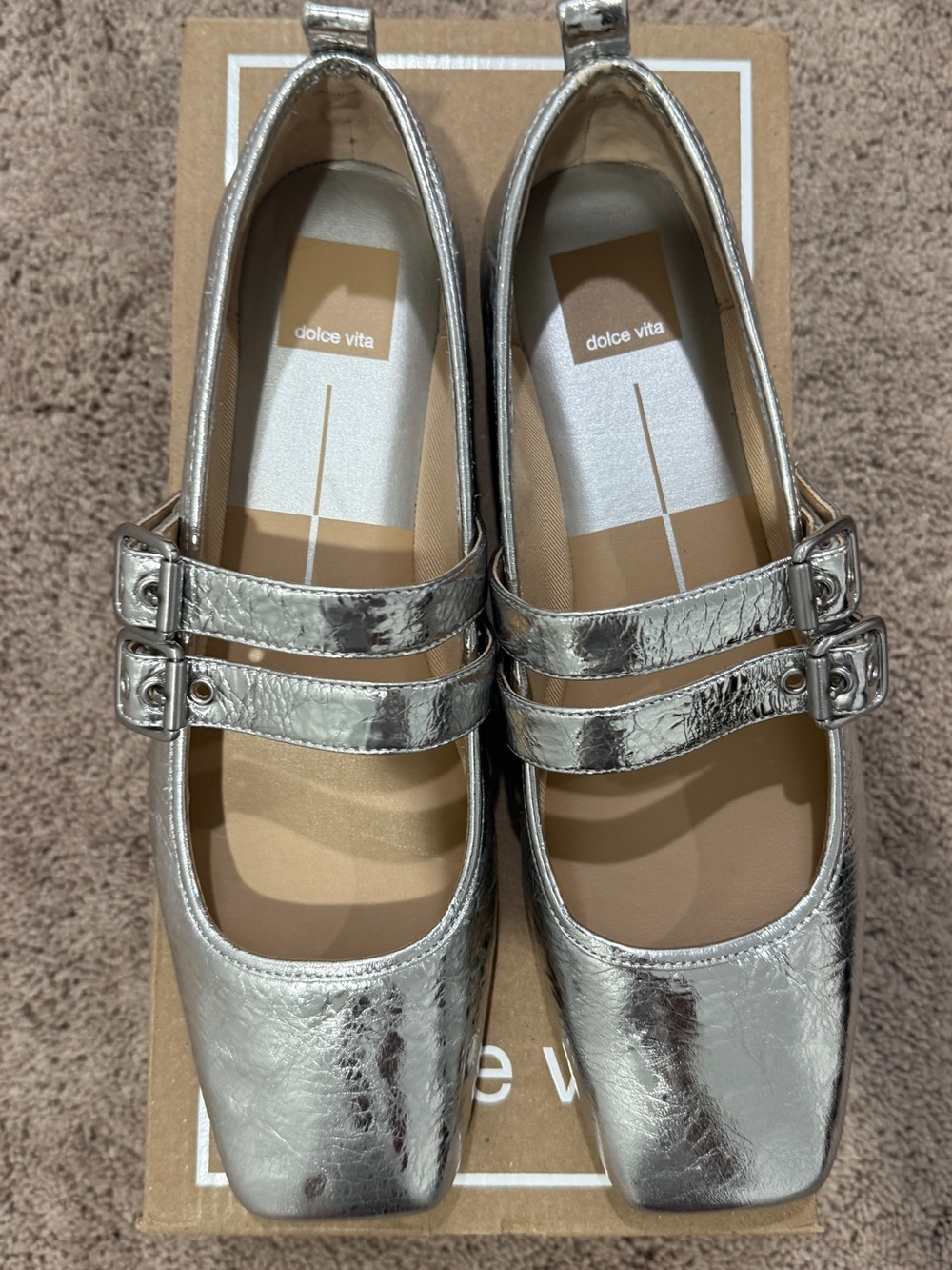 Dolce Vita Metallic Silver Double-Strap Mary Janes - Picture 2 of 6